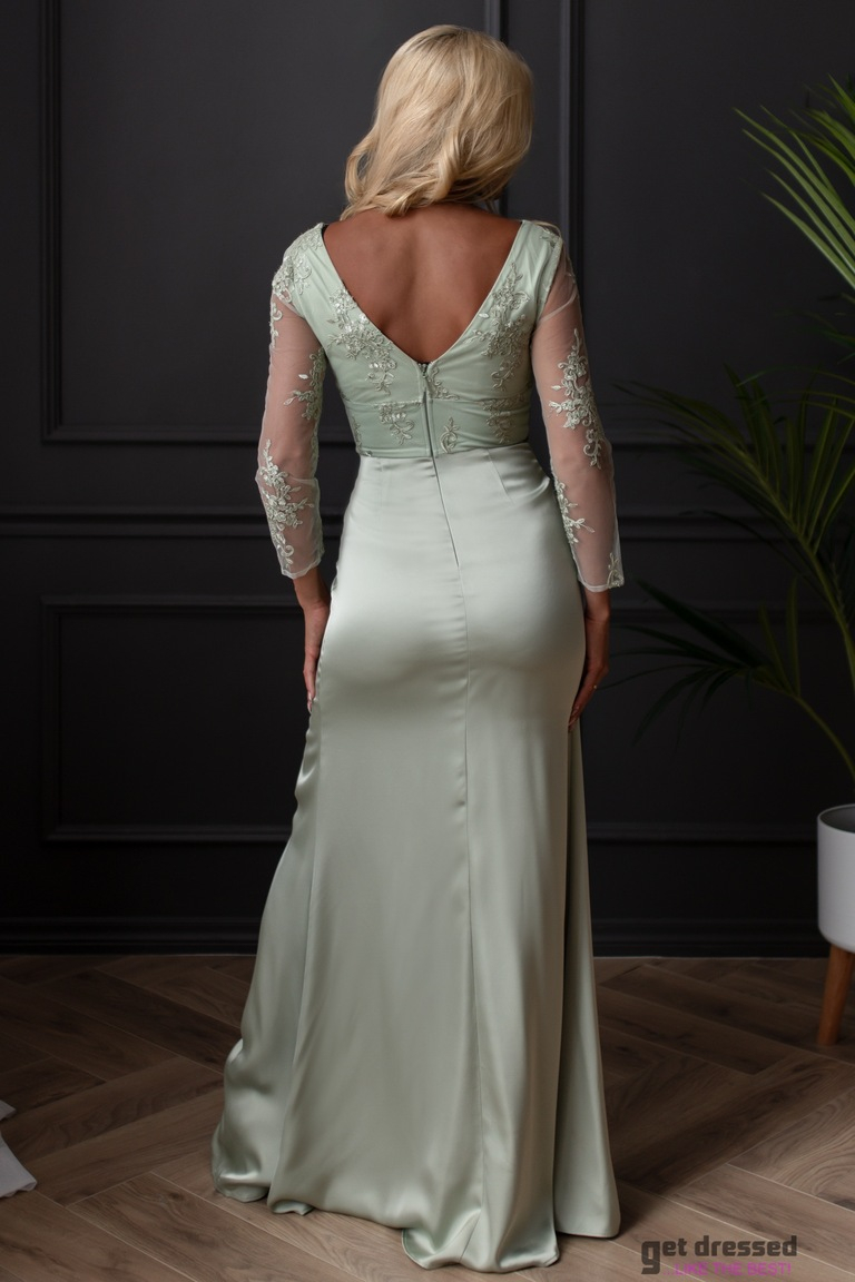 Olympia olīvzaļa maxi kleita ar izšūtu augšdaļu