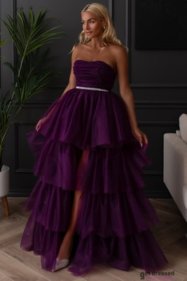 Plūmju violeta asimetriska tilla kleita Hannah