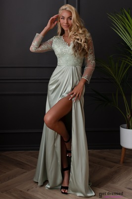 Olympia olīvzaļa maxi kleita ar izšūtu augšdaļu