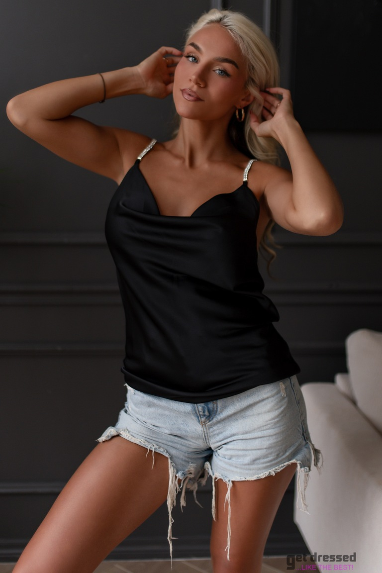 Melna satīna blūze