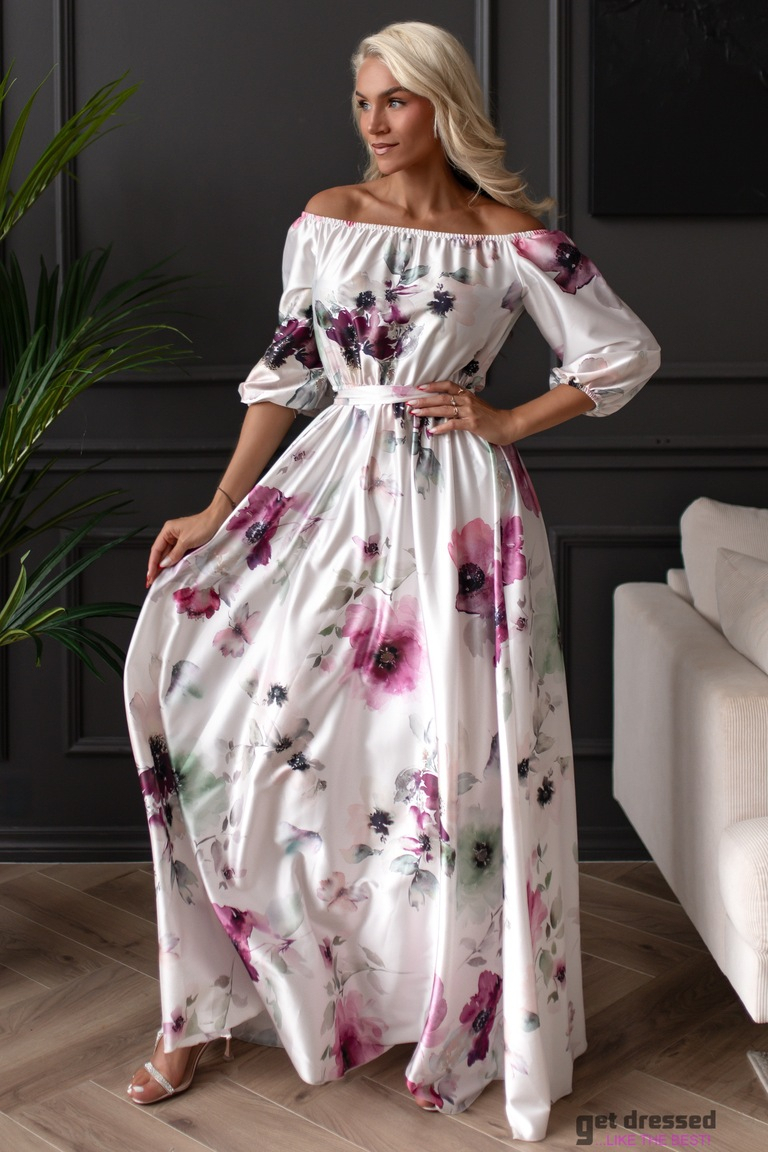 Krēmkrāsas ziedu maxi kleita Melody