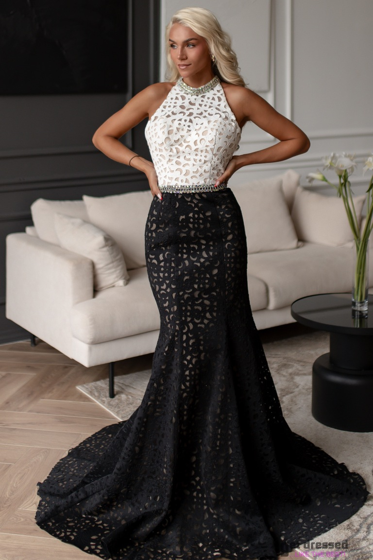 Balta/melna vakarkleita ar vilcieniņu Kailija