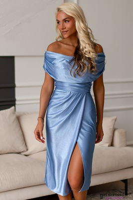 Gaiši zila zīda midi kleita Cara