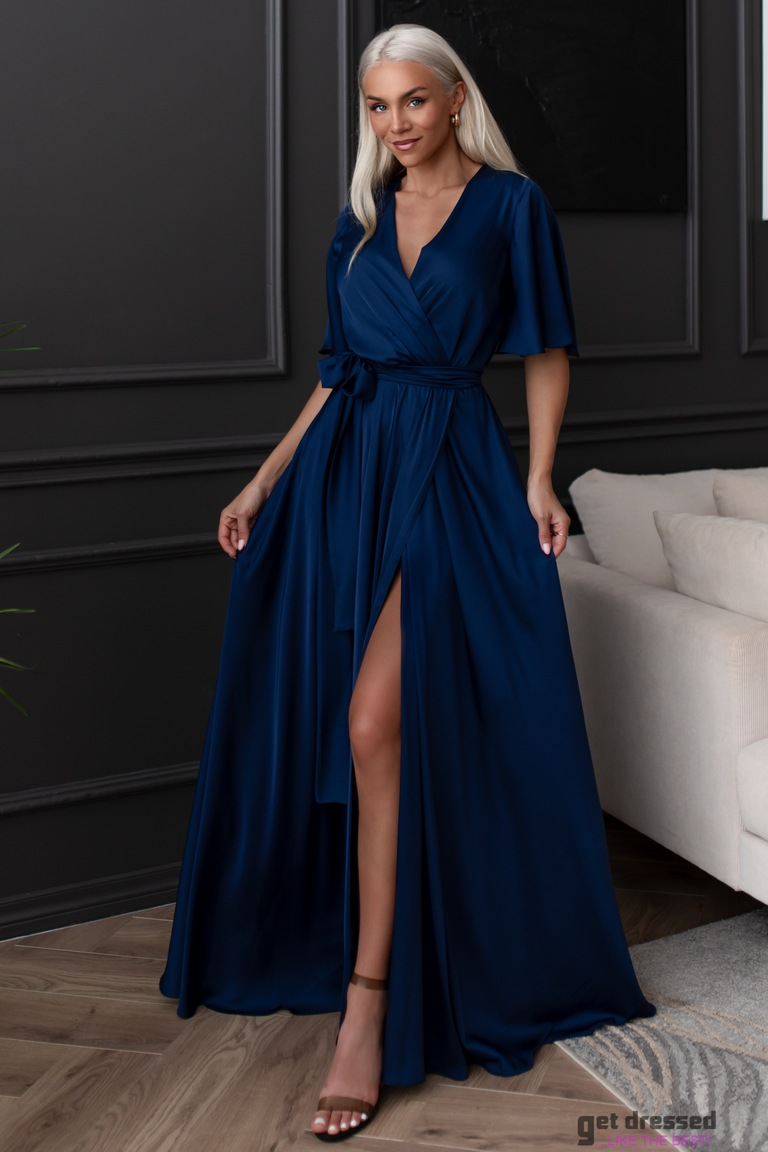 Tumši zila satīna maxi kleita Zeynep