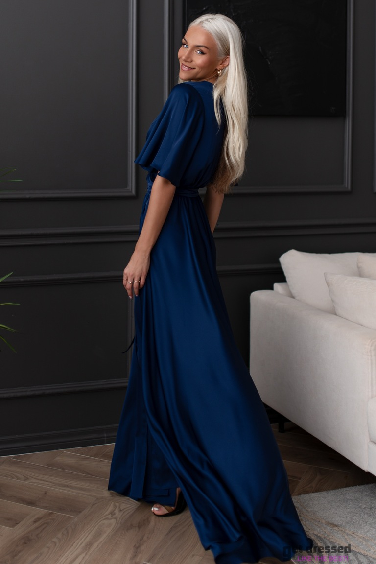 Tumši zila satīna maxi kleita Zeynep