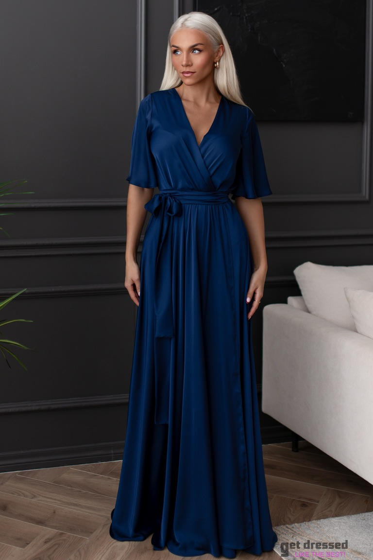 Tumši zila satīna maxi kleita Zeynep