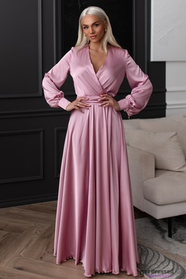 Gaiši rozā satīna maxi kleita Anzela