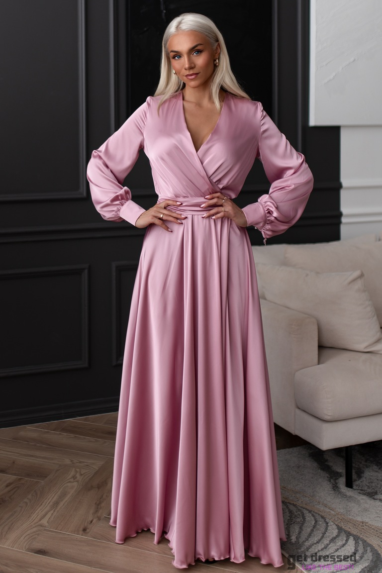 Gaiši rozā satīna maxi kleita Anzela