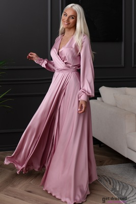 Gaiši rozā satīna maxi kleita Anzela