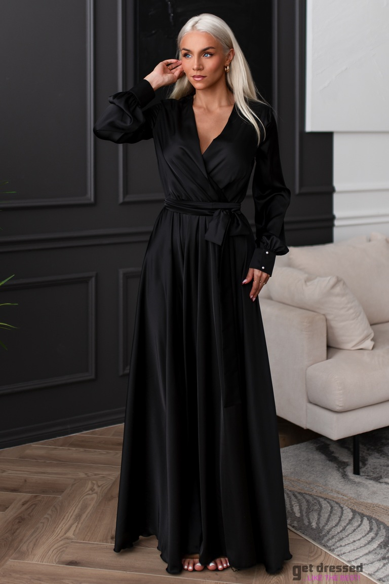 Melna satīna maxi kleita Anzela
