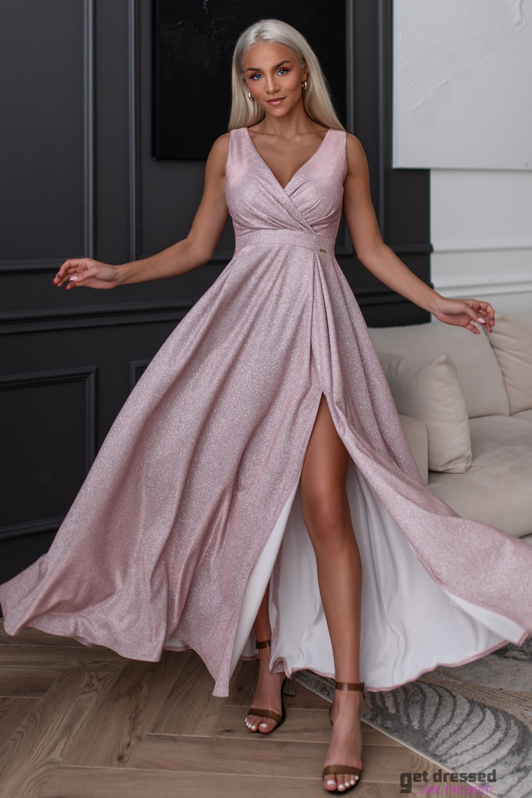 Rozā mirdzošu maksi kleita Rosalind