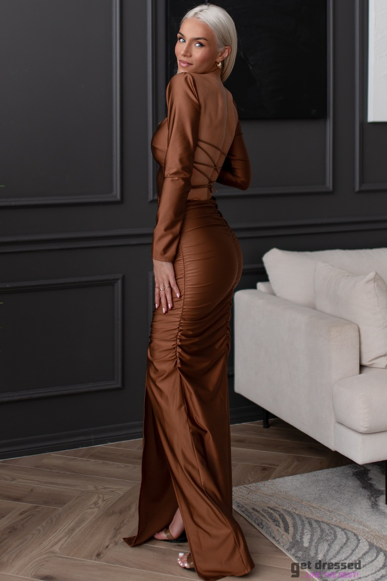 Brūna korsete muguras maksi kleita Sasha