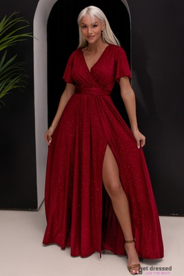 Tumši sarkana mirdzoša maxi kleita Bella