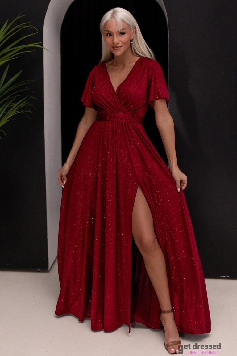 Tumši sarkana mirdzoša maxi kleita Bella