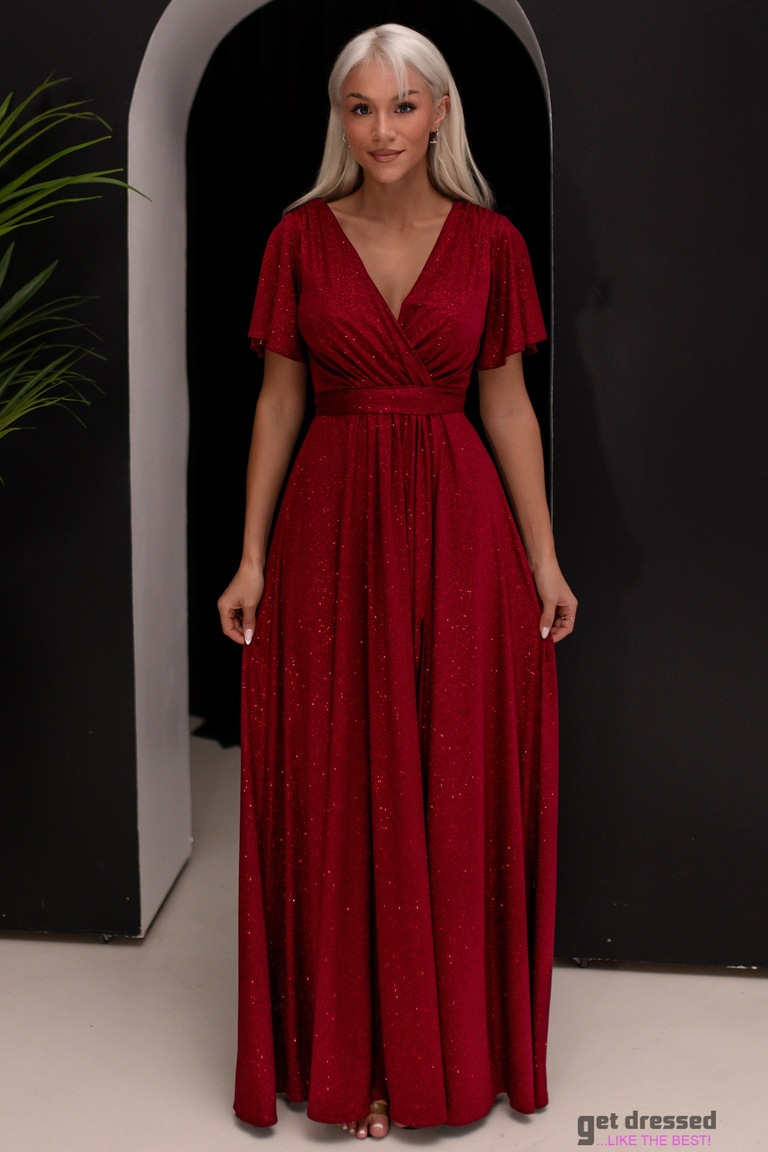 Tumši sarkana mirdzoša maxi kleita Bella