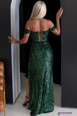 Blēra zaļa maksi kleita ar fliteriem