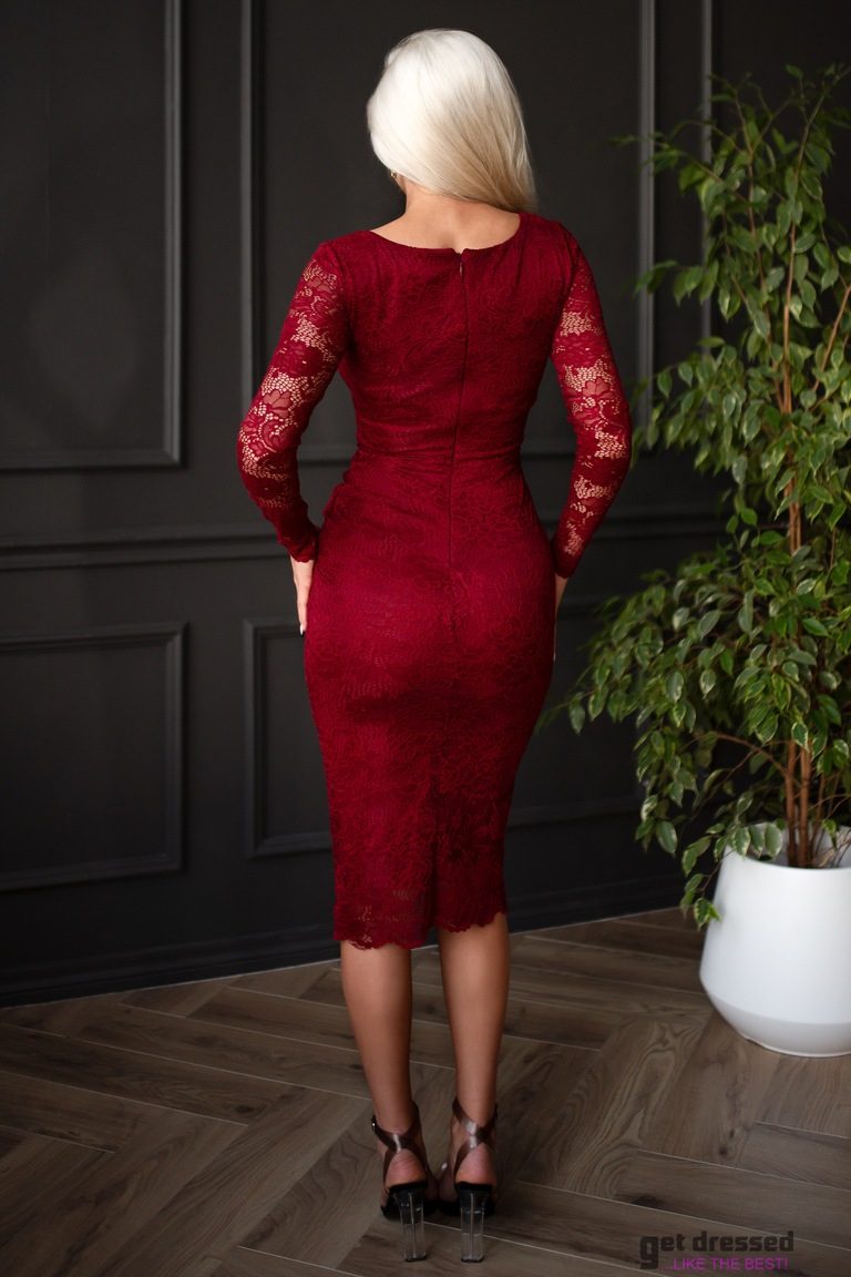 Tumši sarkana mežģīņu kleita Stiina