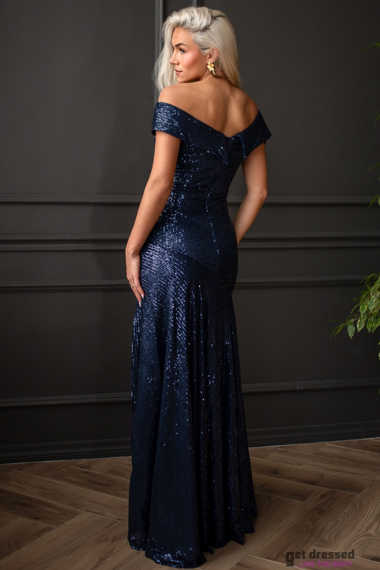 Tumši zila flitera maxi kleita Ziemai