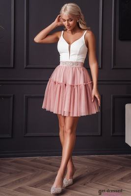 Pelnu rozā un baltā izlaiduma kleita Lauren