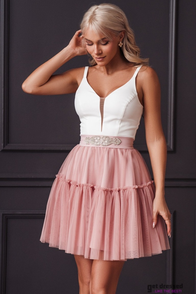 Pelnu rozā un baltā izlaiduma kleita Lauren