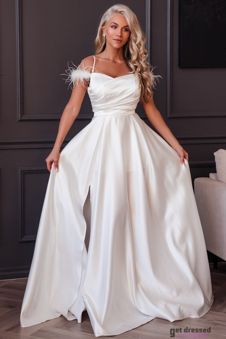 Balta ar spalvām izrotāta kāzu kleita Amina