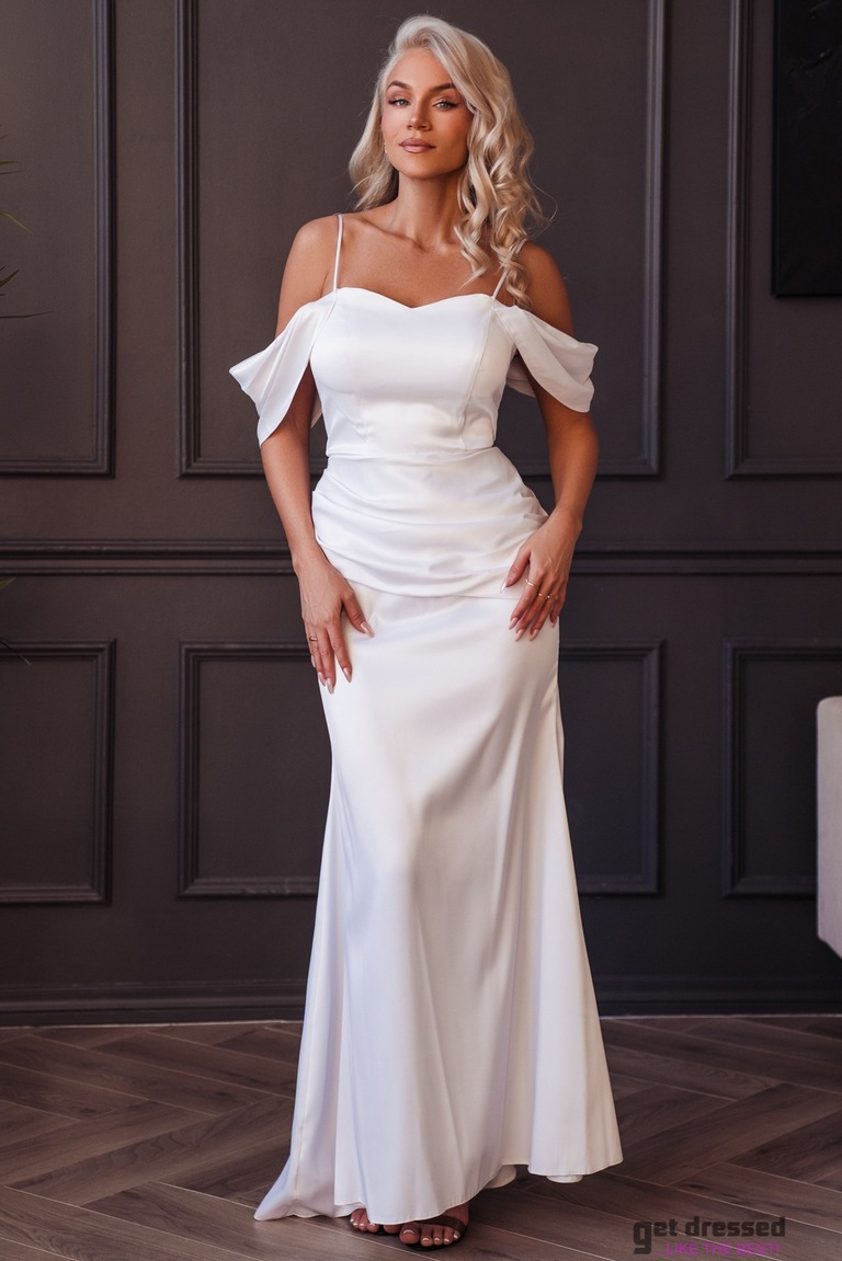 Balta satīna garā kleita Alya