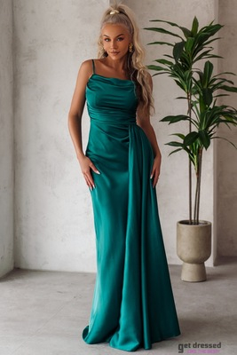 Zaļa satīna maxi kleita Dorothea