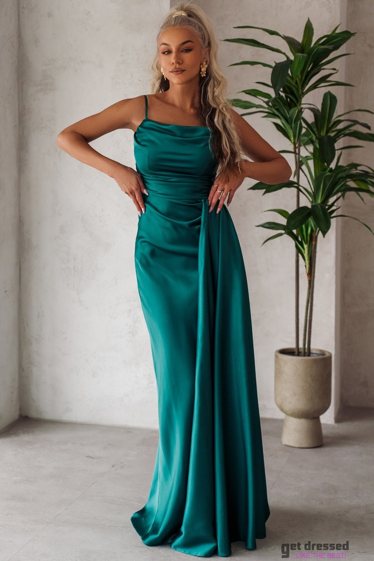 Zaļa satīna maxi kleita Dorothea