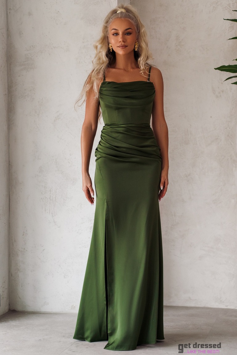 Khaki satīna maksi kleita Naomi