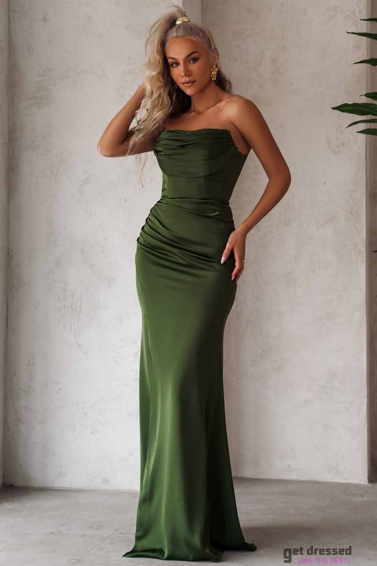 Khaki satīna maksi kleita Naomi