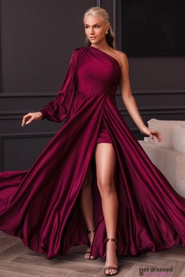 Tumši sarkana satīna maxi kleita Dixie