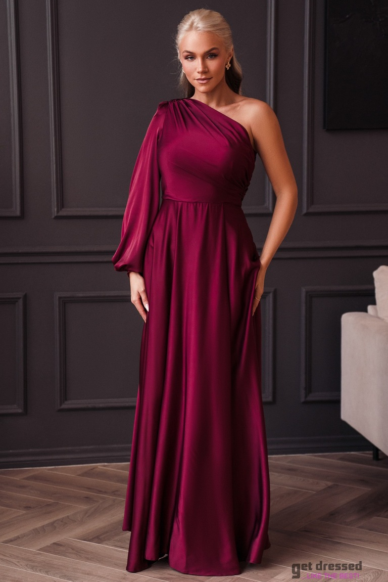 Tumši sarkana satīna maxi kleita Dixie