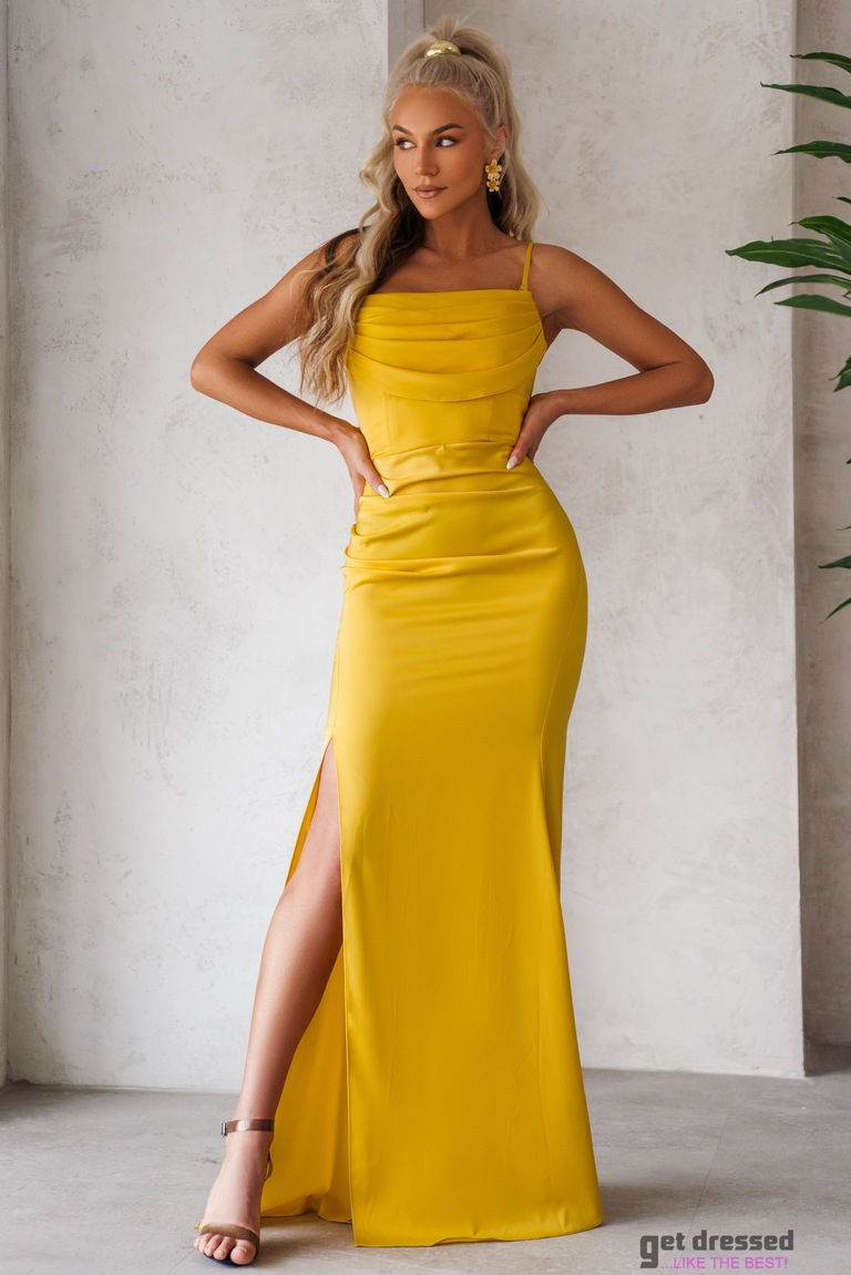 Dzeltena satīna maksi kleita Naomi