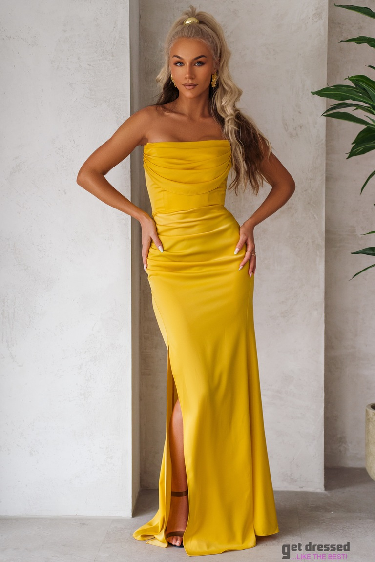 Dzeltena satīna maksi kleita Naomi