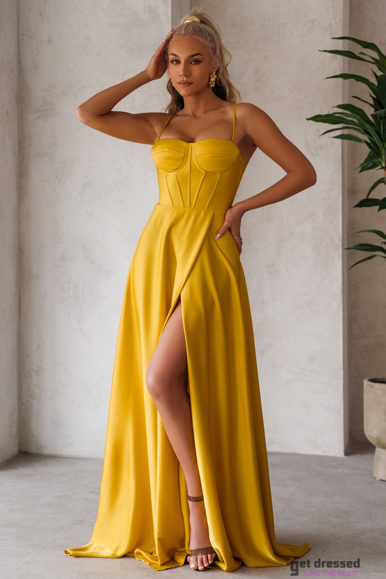 Dzeltenā satīna maksi kleita Juliet