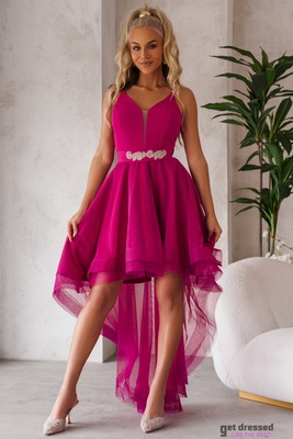 Fuksiju rozā asimetriska izlaiduma kleita Eda