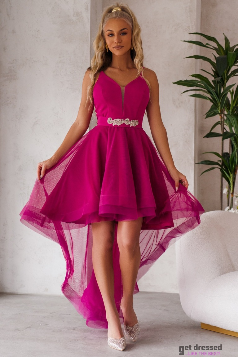 Fuksiju rozā asimetriska izlaiduma kleita Eda