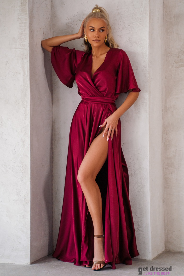 Ķiršu sarkana satīna maxi kleita Zeynep