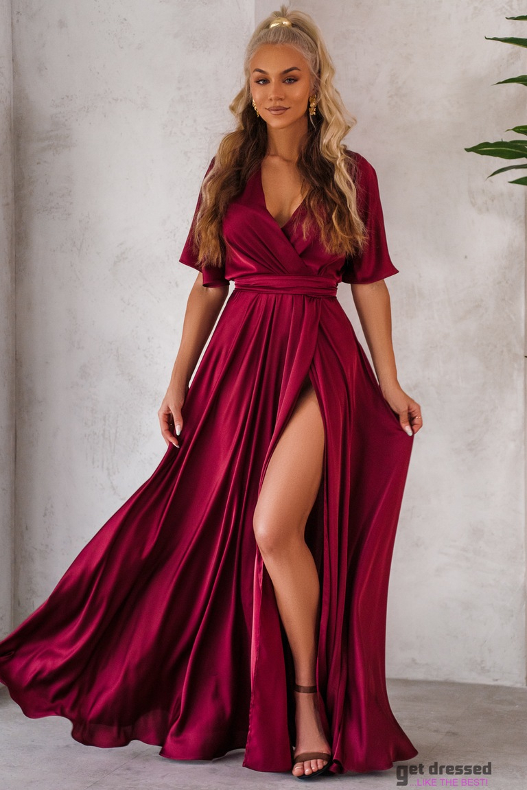 Ķiršu sarkana satīna maxi kleita Zeynep