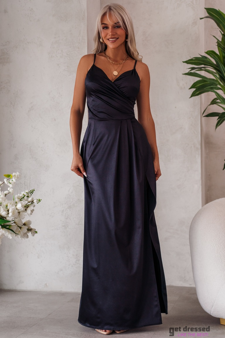 Melna satin maxi dress Salma