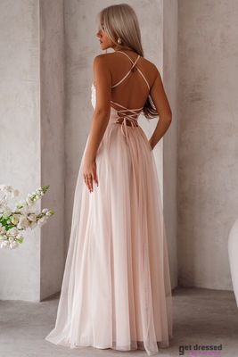 Persiku krāsas vakarkleita Merli