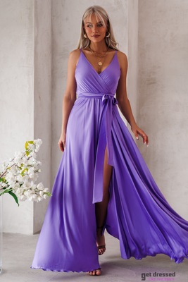 Ceriņkrāsas satīna garā kleita Franky