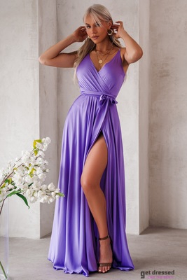 Ceriņkrāsas satīna garā kleita Franky