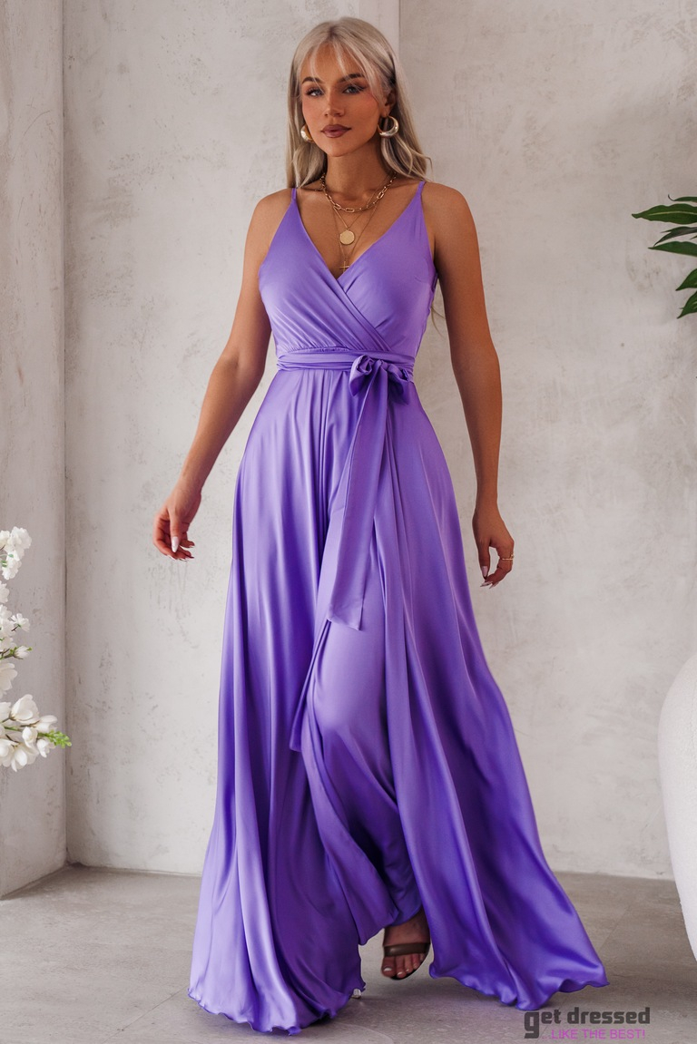 Ceriņkrāsas satīna garā kleita Franky