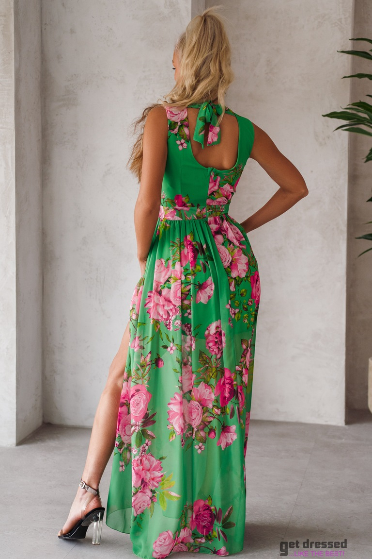 Zaļā ziedu raksta maksi kleita Piret