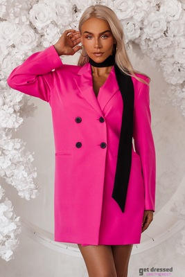 Fuksiju krāsas bleizerkleita ar melnu jostu