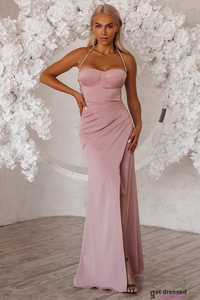 Pelēkrozā maksi kleita Beatrice