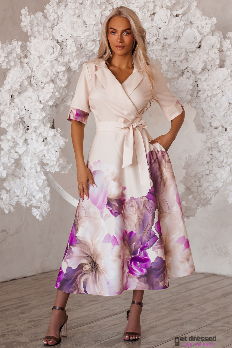 Bēšs kleita ar ziedainu svārku daļu Bonnie