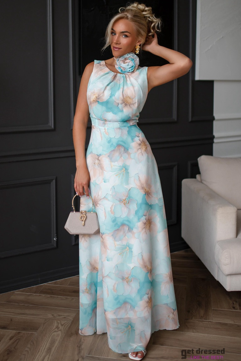 Gaiši zaļa ziedu raksta maksikleita Angela