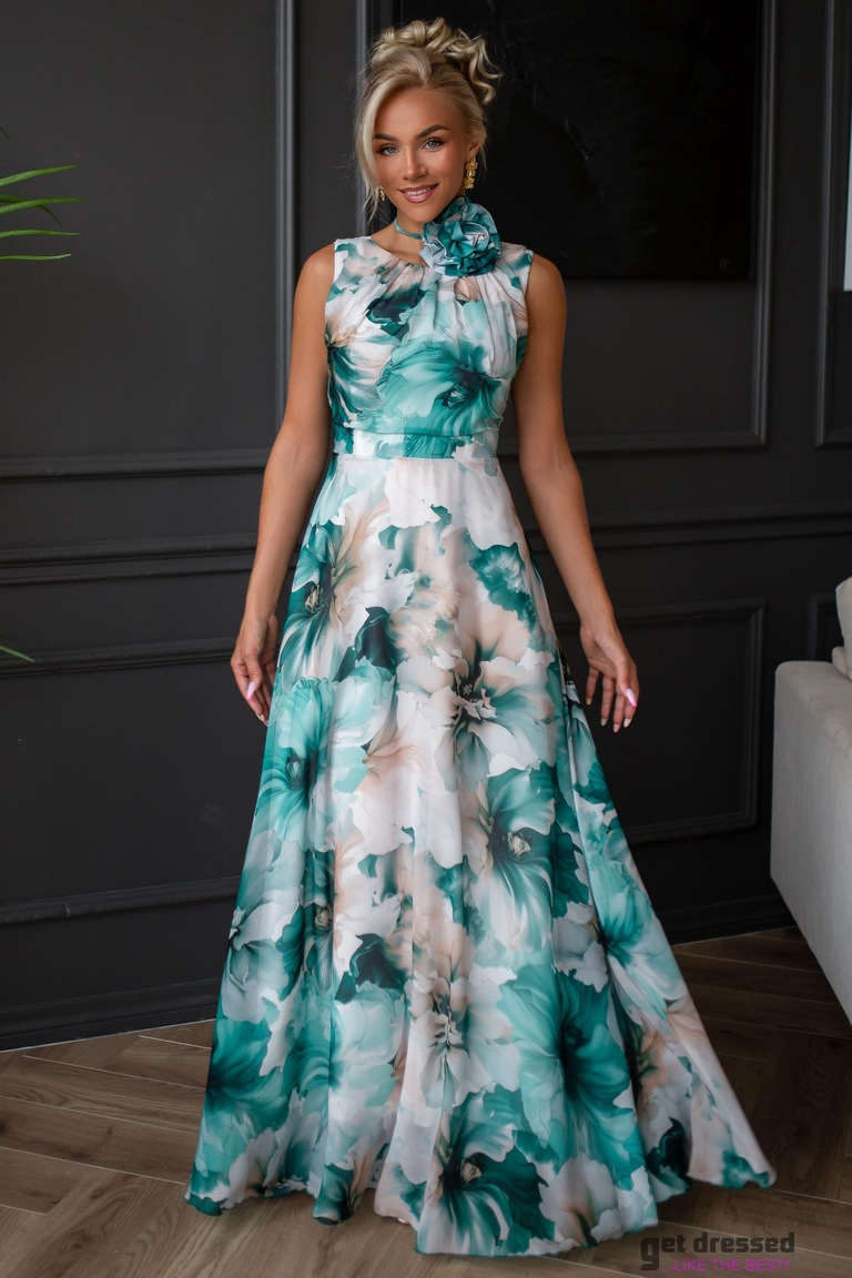 Zaļa ziedu raksta maksikleita Angela